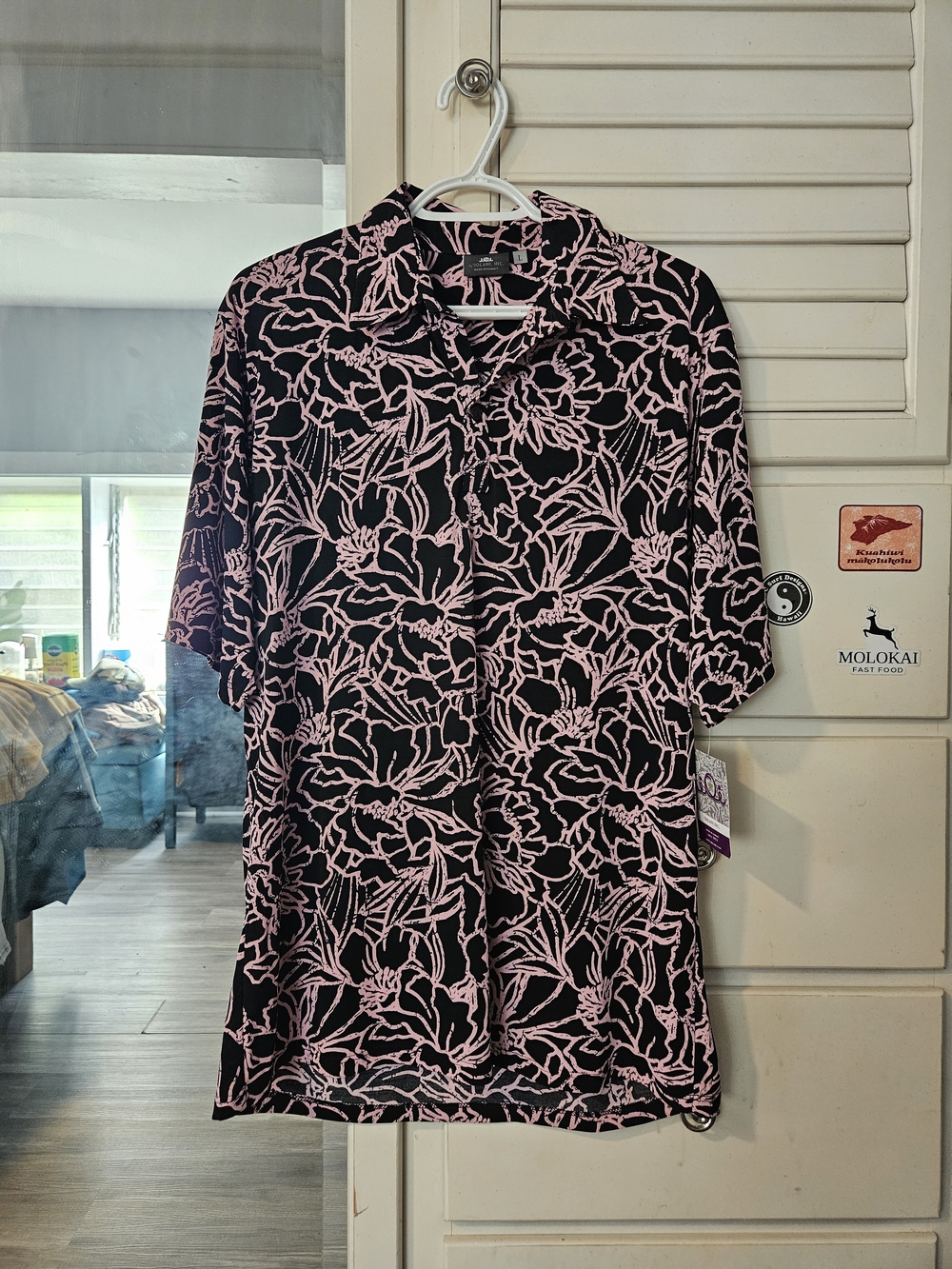 Men's Floral Short-Sleeve Black And Pink Polo Shirt